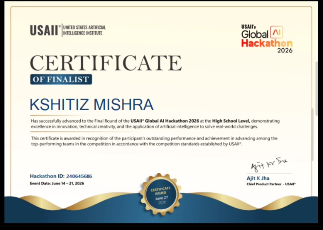 USAII Global AI Hackathon 2026 Certificate